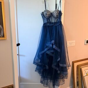 Shana Navy Blue Sequined Beaded Evening Gown Size S